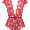 Anyou Womens Lingerie V-Neck Lace Bodysuit Mini Babydoll Featuring Plunging Eyelash Size XS-XXL