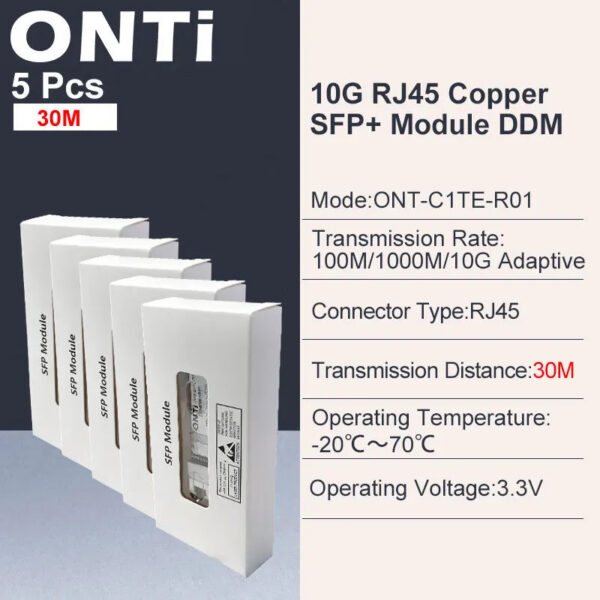 ONTi 10G RJ45 Copper SFP+ Module 10GBase-Tx Ethernet Fiber Optic FTTH Compatible with Cisco/Mikrotik Switch 30m / 80m