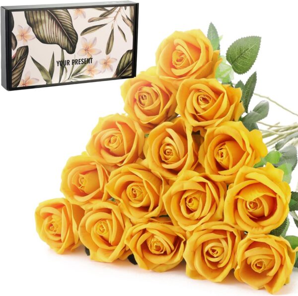 15Pcs Artificial Roses Velet Real Touch Single Stem Fake Roses Silk Realistic Bouquet Flowers Arrangements Home Office Garden Grave Party Wedding Decoration(Light Pink-15p, Blossom Roses)