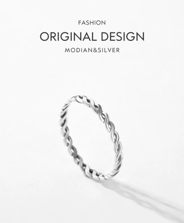 Modian Simple 925 Sterling Silver Texture Twisted Thin Stackable Small Finger Ring For Women Vintage Classic Fine Jewelry Gifts