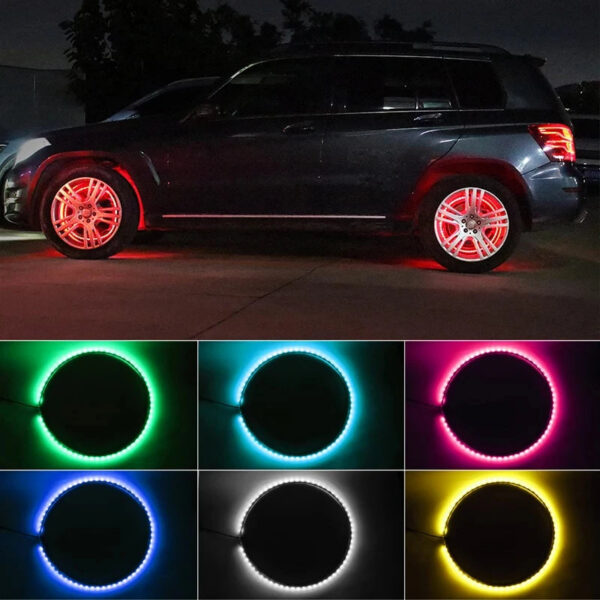 Car Hub Lamp RGB Kit Waterproof LED Strip Light APP/Remote Control Car Wheel Ring Neon Light Strip Colorful Adjustable Hub