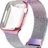 Geoumy Metal Magnetic Bands Compatible for Apple Watch Band 38mm with Case, Stainless Steel Milanese Mesh Loop Replacement Strap Compatible with iWatch Series 8/7/6/5/4/3/2/1 SE Women Men, Rose Gold