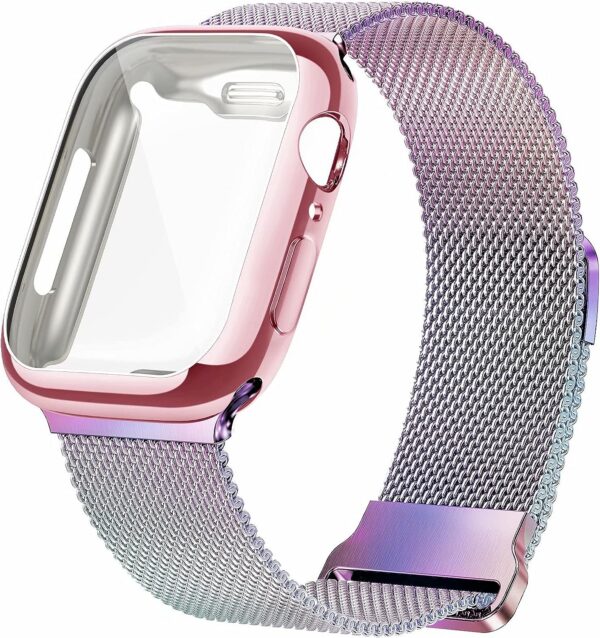 Geoumy Metal Magnetic Bands Compatible for Apple Watch Band 38mm with Case, Stainless Steel Milanese Mesh Loop Replacement Strap Compatible with iWatch Series 8/7/6/5/4/3/2/1 SE Women Men, Rose Gold