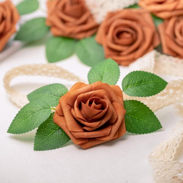 Mocoosy 50Pcs Artificial Rose Flowers, Burnt Orange Fake Roses for Decorations, Real Touch Terracotta Foam Rose Bulk with Stems Rust Floral Arrangements Wedding Valentine's Day Party Home Table Decor