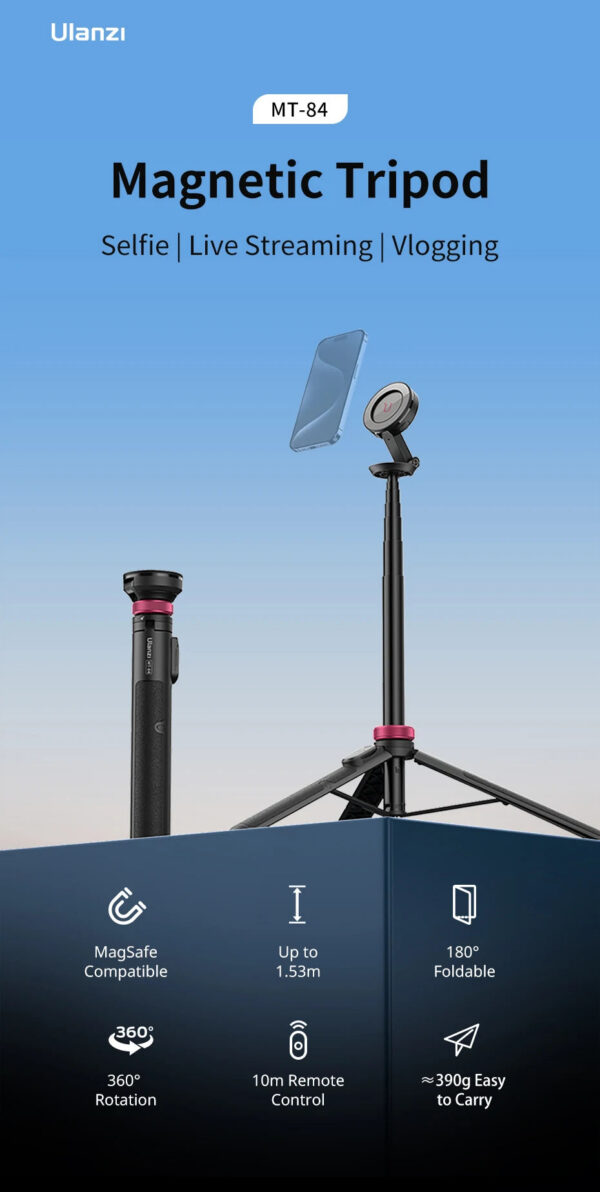 e5044bf9c95e56c7 Ulanzi MT-84 1.53M Magsafe Selfie Stick Tripod Stand Bluetooth Remote Phone Extension Tripod for IPhone 16 15 LiveStreaming Vlog