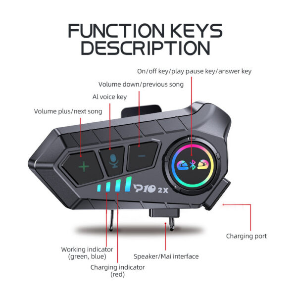 Wireless Bluetooth5.3 Motorcycle Helmet Intercom Headset Waterproof 300 m Intercomunicador Speaker Earphone