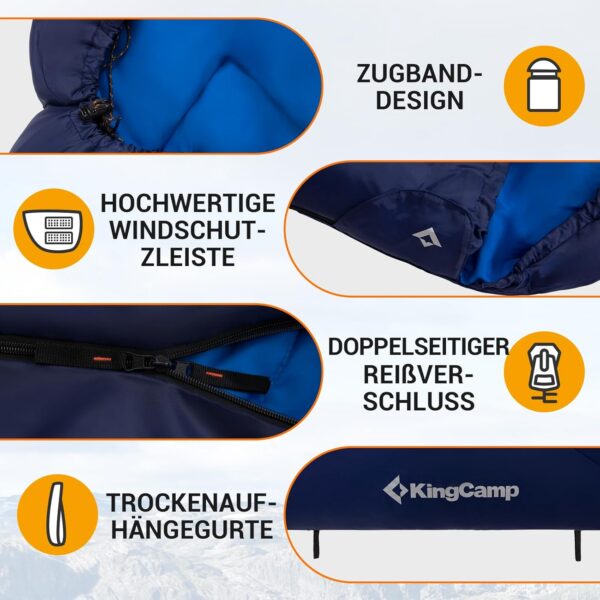 e507f90c7688282c KingCamp Oasis Schlafsack, 3 Jahreszeiten, warm, bequem, leicht, tragbar, mit Kapuze, für drinnen und draußen, Camping, Wandern