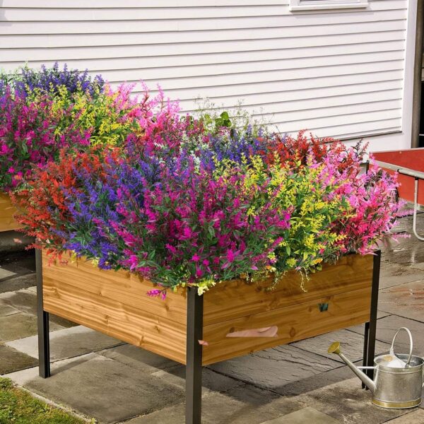 8 Bundles Outdoor Artificial Lavender Fake Flowers UV Resistant Shrubs, Faux Plastic Greenery for Indoor Outside Hanging Plants Garden Porch Window Box Wedding Farmhouse Decor (Orange Red)