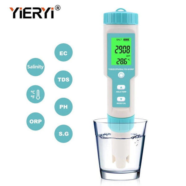 Yieryi TDS EC PH Saity Meter ORP H2 S.G TEMP Water Quality Monitor Solution Fertilizer Resistivity Tester for Pools,Aquariums