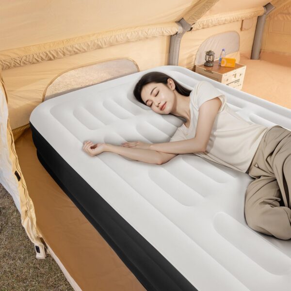 BEBAS Queen Size Air Mattress with Built in Pump Fast Electric Inflation/Deflation Mattress Blow up Bed Inflatable for Home,Guests,Office,Camping Airbed 16 Inch Tall,600lbs Max,Black