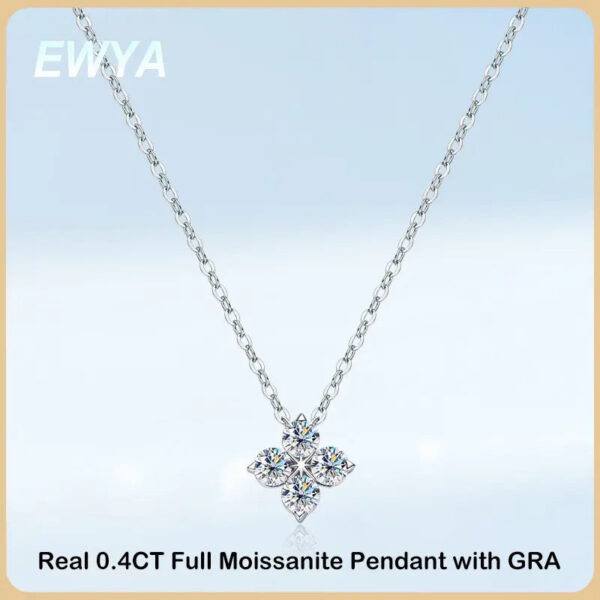 EWYA Real 0.4ct Clover Moissanite Pendant Necklace for Women Party S Sterling Sier Diamond Chain Necklaces Fine Jewelry
