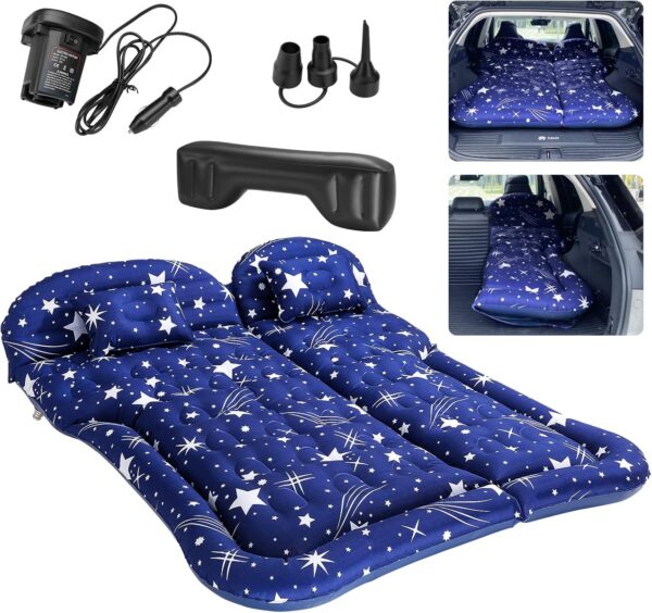 SUV Air Mattress Camping Bed Cushion Pillow, Inflatable, Car Portable Bed Back Seat (Starry Blue)