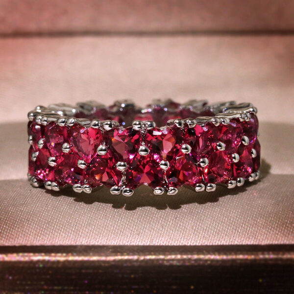 Fashion Lady Sier Pink Heart-shaped Full Diamond Zircon Engagement Bridal Jewelry Christmas Gift Cute Ring