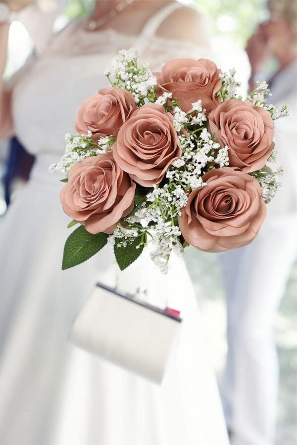Artificial Rose Flower Dusty Rose Flower Silk Flowers 12 pcs with Long Stem Silk Roses Bouquet for Wedding Bridal Shower Party Home Decoration