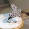 Sterling Sier Exquisite Big Butterfly White Zircon Ring Full Of Diamonds For Ladies Jewelry Party Wedding Birthday Gift