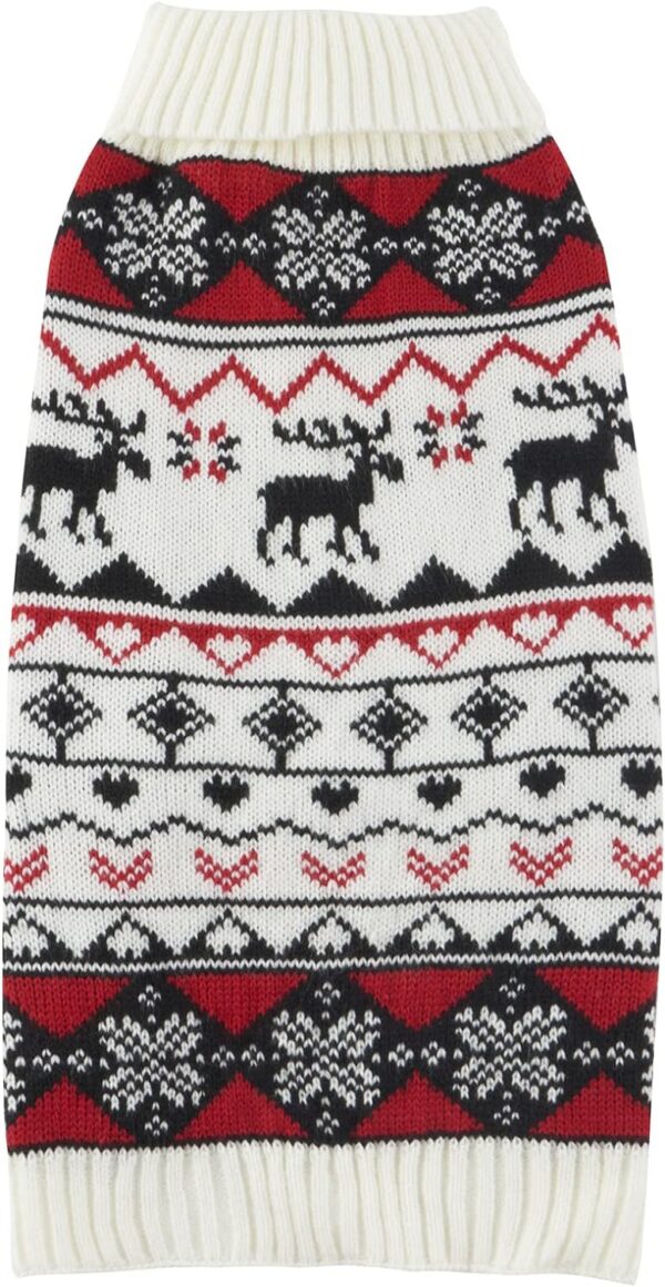 e5f030729b74f71c White Embroidery Snowflake Ugly Vintage Knit Reindeer Holiday Festive Christmas Dog Sweater Dress for Puppy,X-Small (XS) Size Back Length 9"