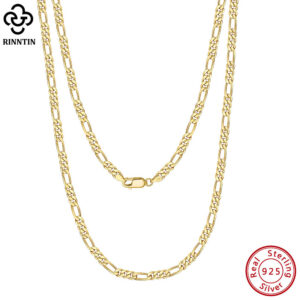 e60744573ed1f7f6 Rinntin Sterling 3.3mm Diamond-Cut Figaro Chain For Men Women Fashion Sier Necklace Jewelry SC34