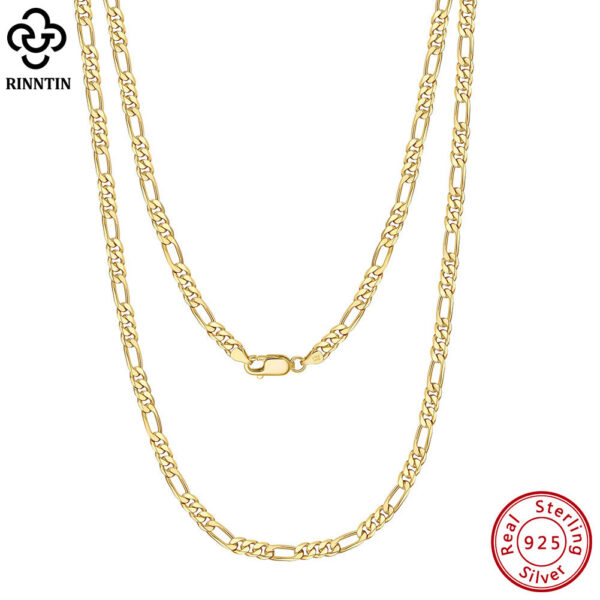 Rinntin Sterling 3.3mm Diamond-Cut Figaro Chain For Men Women Fashion Sier Necklace Jewelry SC34