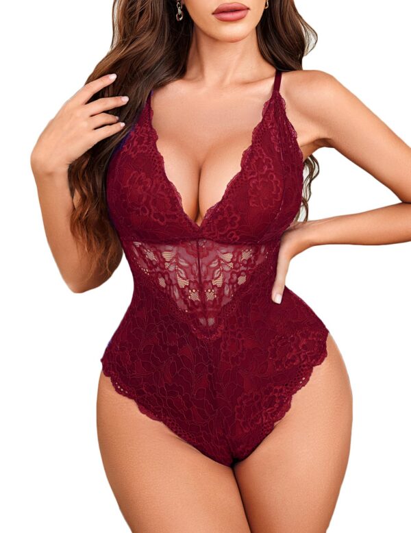 Avidlove Women Snap Crotch Lingerie Sexy Bodysuit Deep V Teddy One Piece Lace Babydoll