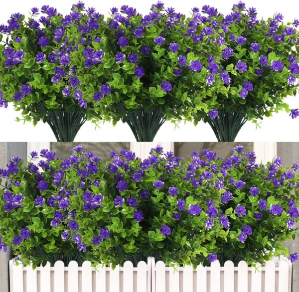 e6262c79b3afaabf RECUTMS 12 Bundles Outdoor Artificial Flowers UV Resistant Fake Boxwood Plants, Faux Greenery for Indoor Outside Hanging Plants Garden Porch Window Box Home Wedding Farmhouse Décor(Yellow)