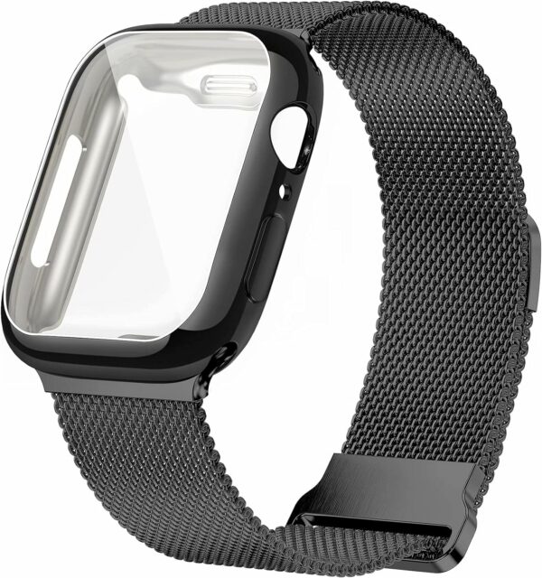 Geoumy Metal Magnetic Bands Compatible for Apple Watch Band 41mm with Case, Stainless Steel Milanese Mesh Loop Replacement Strap Compatible with iWatch Series 8/7/6/5/4/3/2/1 SE Women Men,Brown Gold