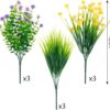 e6508f7210c7016f CEWOR 9pcs Artificial Flowers, UV Resistant Faux Outdoor Flowers, Fake Plastic Flowers for Cemetery Decoration Home Kitchen Bedroom Wedding Party Decor (Yellow, Purple, Green)