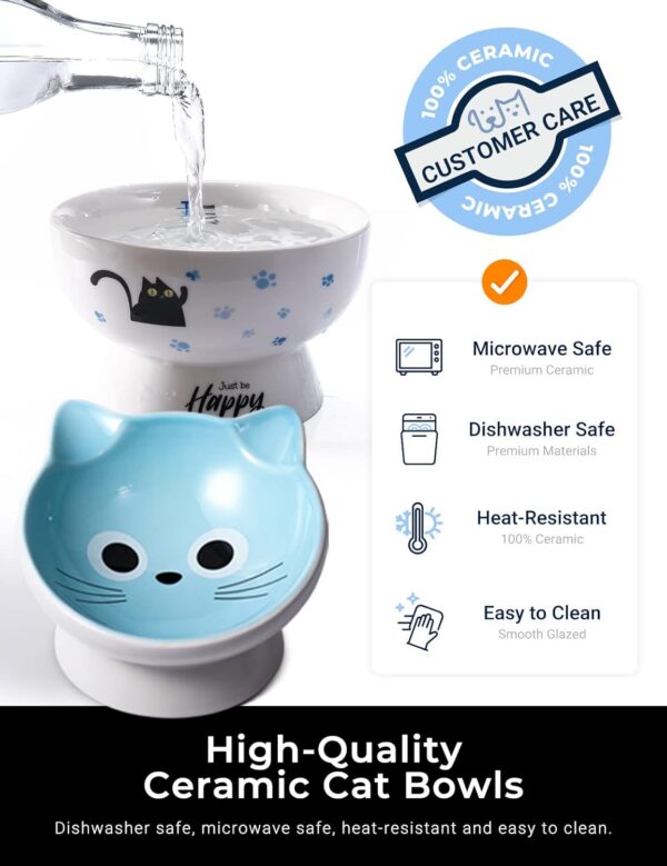 e66bc41247a022e2 AISBUGUR Ceramic Cat Bowls Set of 2, Elevated 15 Tilted Design for Indoor Cats, Large Capacity, Easy to Clean, Non-Slip Base, Cute Pattern, Blue