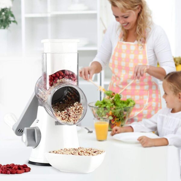 e69e398658894342 Ourokhome Rotary Cheese Grater Shredder - 3 Drum Blades Manual Speed Round Food