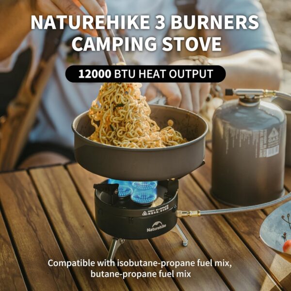 Naturehike Camping Gas Stove for IGT Table, Portable Isobutane Stove with Storage Bag & Foldable Brackets, 3 Burners Camp Stove for Outdoor Car Camping Cooking Tailgating