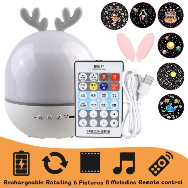 NightLights Bedroom Starry Sky Projector Bluetooth Speaker Deer USB Table Desk Lamp Bedside Decor for Kids Baby Birthday Gift