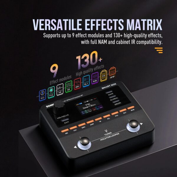 SONICAKE Smart Box Multi-Effects Processor for Guitar Bass 130+ Effects NAM/IR Support, Looper, Built-in Tuner/Metronome QME-20