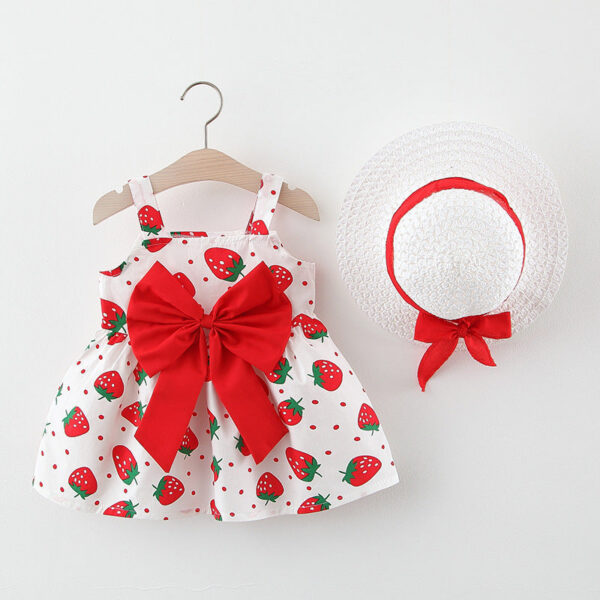 e714ebe0b29b7616 2Pcs/Set Summer Toddler Girls Dress Sweet Bow Strawberry Sleeveless Baby Clothes Suit Princess Party Children Costume 0 To 3 Y