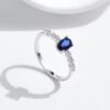 MODIAN 925 Sterling Silver Vintage Exquisite Basic Oval Blue Zirconia Finger Ring for Women Statement Ring Jewelry Gift