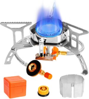 e74365b3b729aa94 Gaskocher Outdoor, Campingkocher Gas 3500W, Trekking Gaskocher Ultralight, Campingkocher Faltbar, Camping Gaskocher Faltbar, mit Piezozündung und Tragebox, für Outdoor Picknick Trekking Wandern