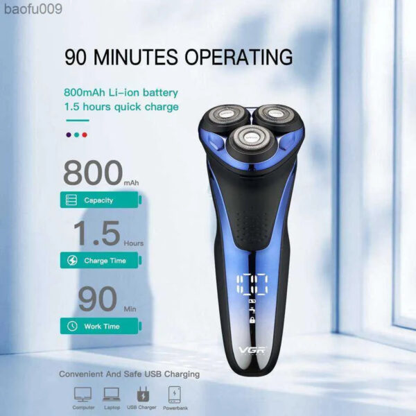 e76894692a52b581 Original VGR 3D Floating Head Rotary Shaver For Men Waterproof Beard Electric Razor Face Shaving hine Rechargeable L230520