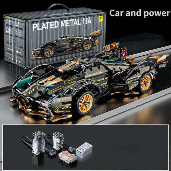 Black V12 RC Tech Racer 1:14DIY Roadster building block assembly Block car toy birthday gift
