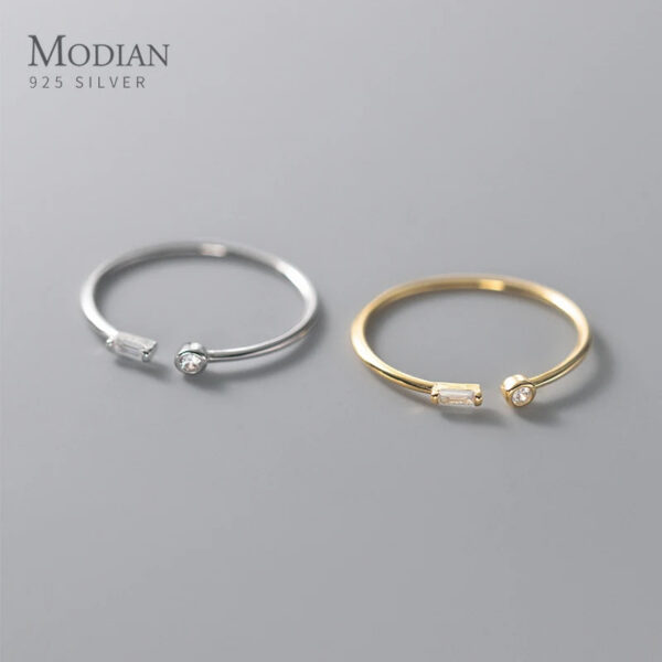 Modian Real 925 Sterling Silver Simple Thin Clear CZ Finger Rings Adjustable 14K Gold Ring For Women Wedding Jewelry Gifts