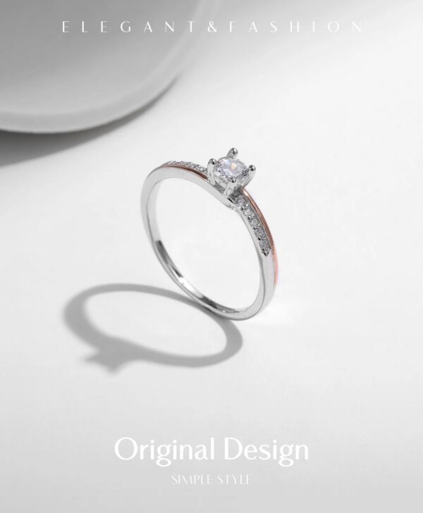 e7d0ddbf935bd033 MODIAN 925 Sterling Silver Classic Wedding Elegant Ring Rose Gold Color Line Unique Metallic Contrast Design Jewelry For Women
