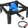 e7d50e2a4ad5ed04 High Pressure Propane Burner, 120000 BTU Single Propane Stove with 4.1ft 0-20Psi Adjustable Hose with Regulator, 16" Square Steel Cooktop for Camping