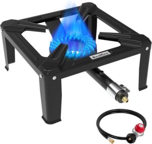e7d50e2a4ad5ed04 High Pressure Propane Burner, 120000 BTU Single Propane Stove with 4.1ft 0-20Psi Adjustable Hose with Regulator, 16" Square Steel Cooktop for Camping