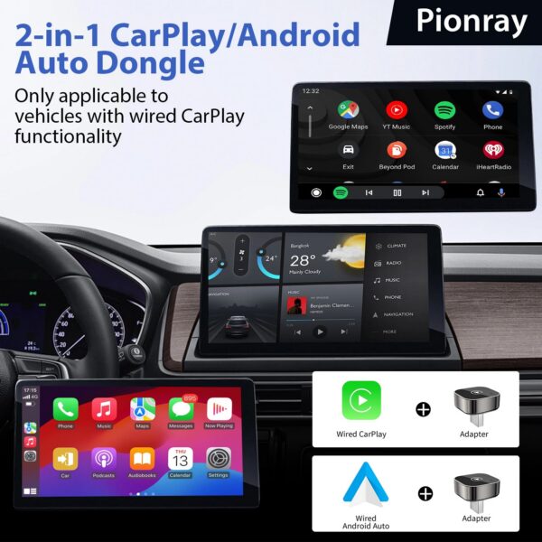 e7f20b8f072ca2e4 2026 Pionray 2 in 1 Wireless CarPlay Adapter&Android Auto Wireless Adapter, 5Ghz WiFi Type-C/USB Plug Play CarPlay Wireless