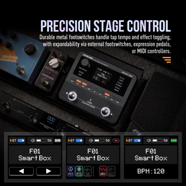 SONICAKE Smart Box Multi-Effects Processor for Guitar Bass 130+ Effects NAM/IR Support, Looper, Built-in Tuner/Metronome QME-20