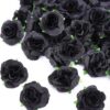 Kesoto 50pcs Black Roses Artificial Flowers Bulk, 1.6 Inch Small Silk Fake Roses Flower Heads for Decoration, Crafts, Wedding Halloween Party Home Decor