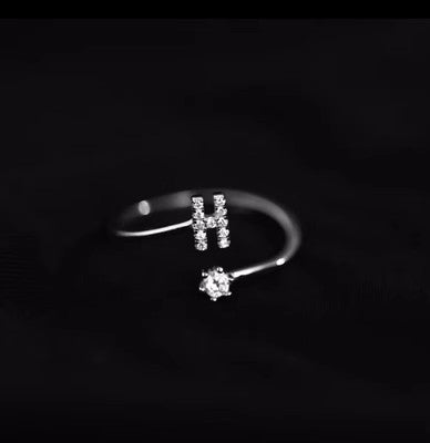 Fashion Sterling Sier 26 Letter Sparkling Diamond Zircon Open Index Finger Your Name Ring Birthday Party Jewelry