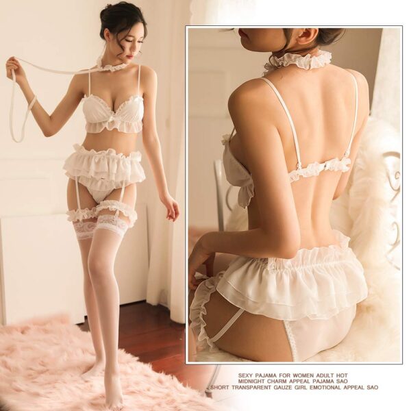 TOMORI Womens Sexy Cosplay Lingerie Set Ruffle Baby Doll Teddy Outfit Bra and Pantie Nightie with Choker