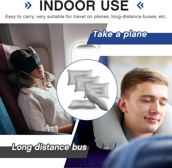 e8194664ac87d539 Maitys 5 Pieces Inflatable Travel Pillow Portable Compact Air Pillow Flocked Fabric Backpacking for Camping Hiking Home Office Sleeping Neck Head Lumbar Support(13.39 x 8.66 Inches,Gray)