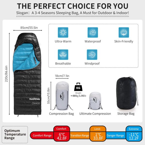 e85cdc136f6a90aa Naturehike CW400 Lightweight Down Sleeping Bags for Adults 650 Fill Power 4 Season,2.0lbs Ultralight Compact Portable,Waterproof, Camping, Hiking, Backpacking With Compression Bag