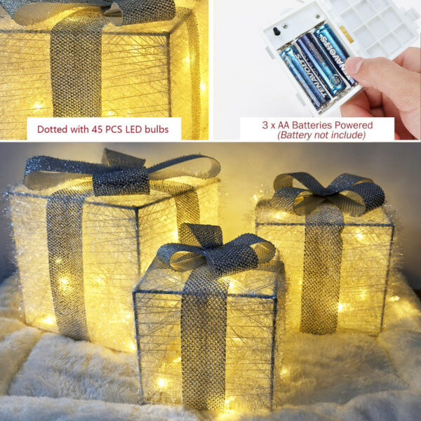 Set of 3 Lighted Gift Boxes,LED Light Up Present Box Decorations for Outdoor Indoor Christmas Tree, Yard, Home Decor