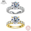 AnuJewel 4.3cttw D Color Moissanite Engagement Rings 925 Sterling Silver 18k Gold Plated Lab Created Diamond Wedding Band Rings