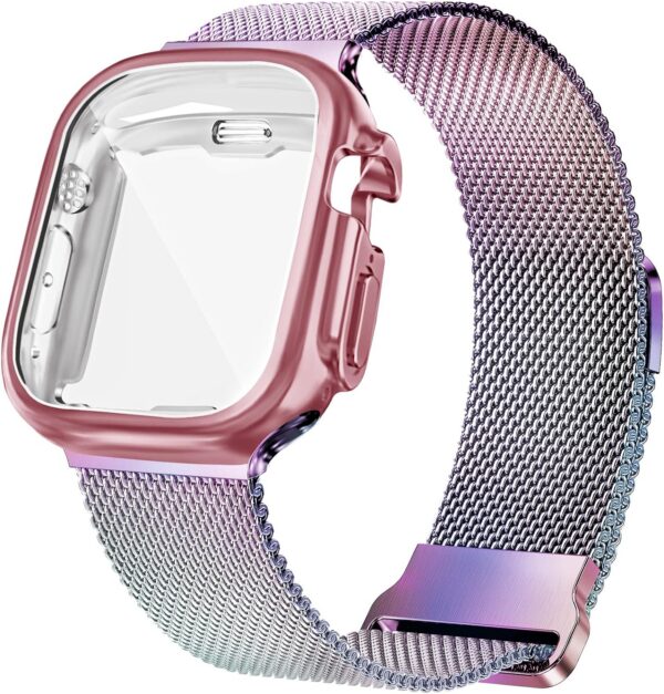 Geoumy Metal Magnetic Bands Compatible for Apple Watch Band 41mm with Case, Stainless Steel Milanese Mesh Loop Replacement Strap Compatible with iWatch Series 8/7/6/5/4/3/2/1 SE Women Men,Brown Gold